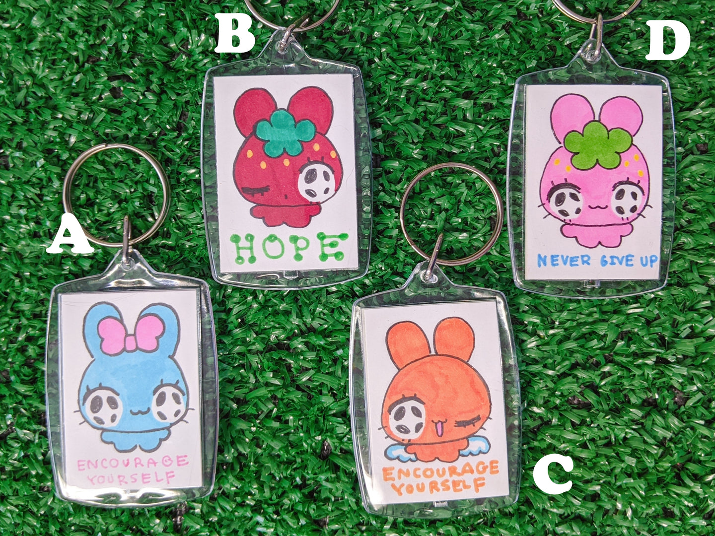 encouraging bunny keychains