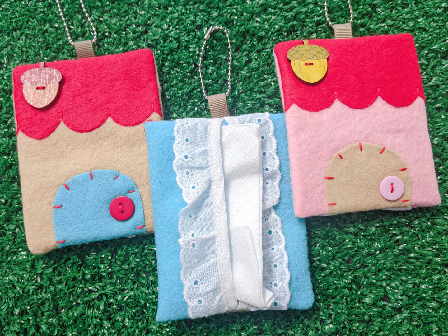 handmade cottage tissue cover keychain