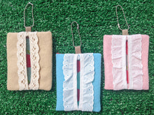 Load image into Gallery viewer, handmade cottage tissue cover keychain
