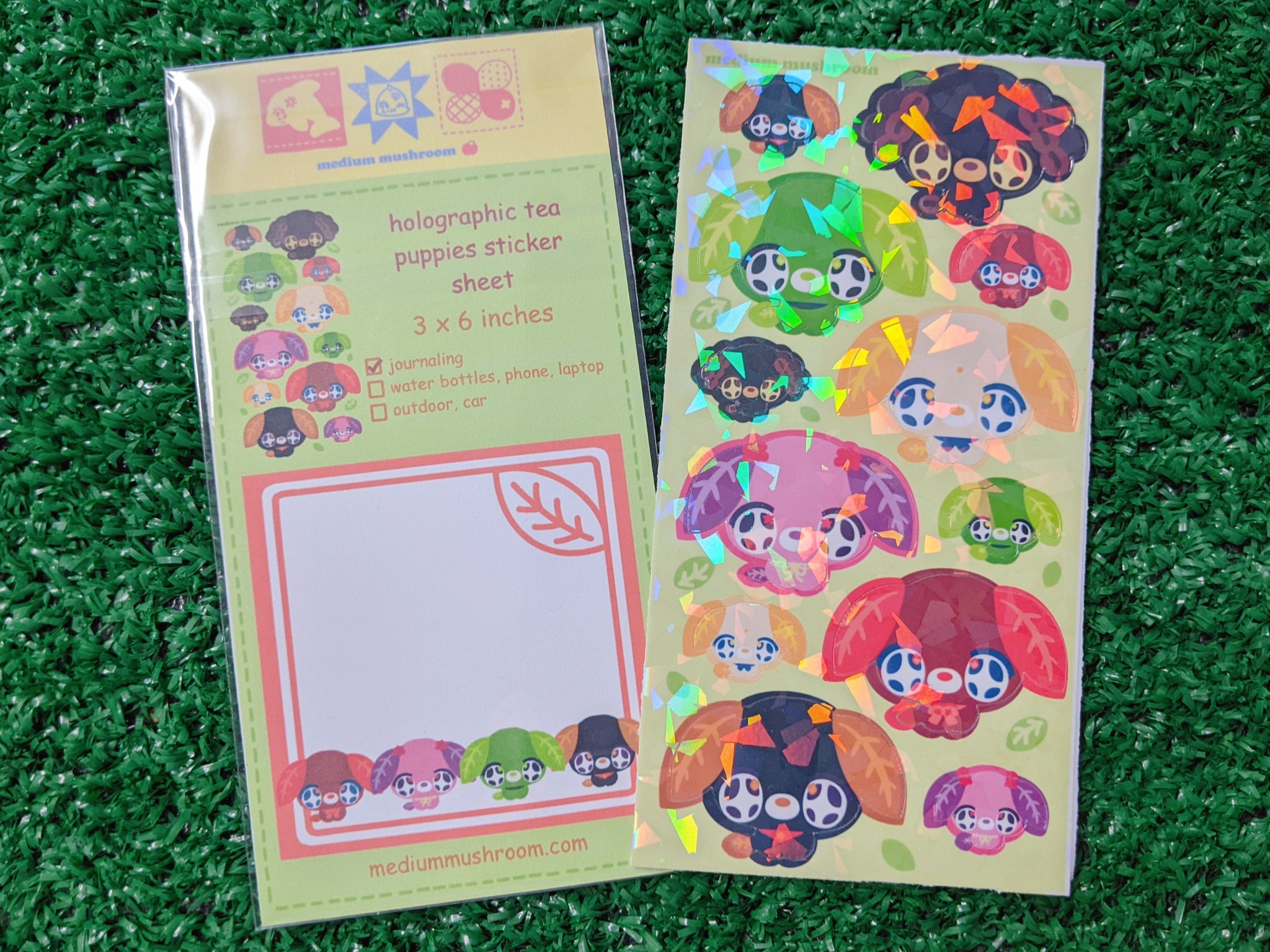 tea pups holographic sticker sheet – medium mushroom