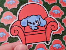 Load image into Gallery viewer, blue dog &amp; red chair waterproof sticker
