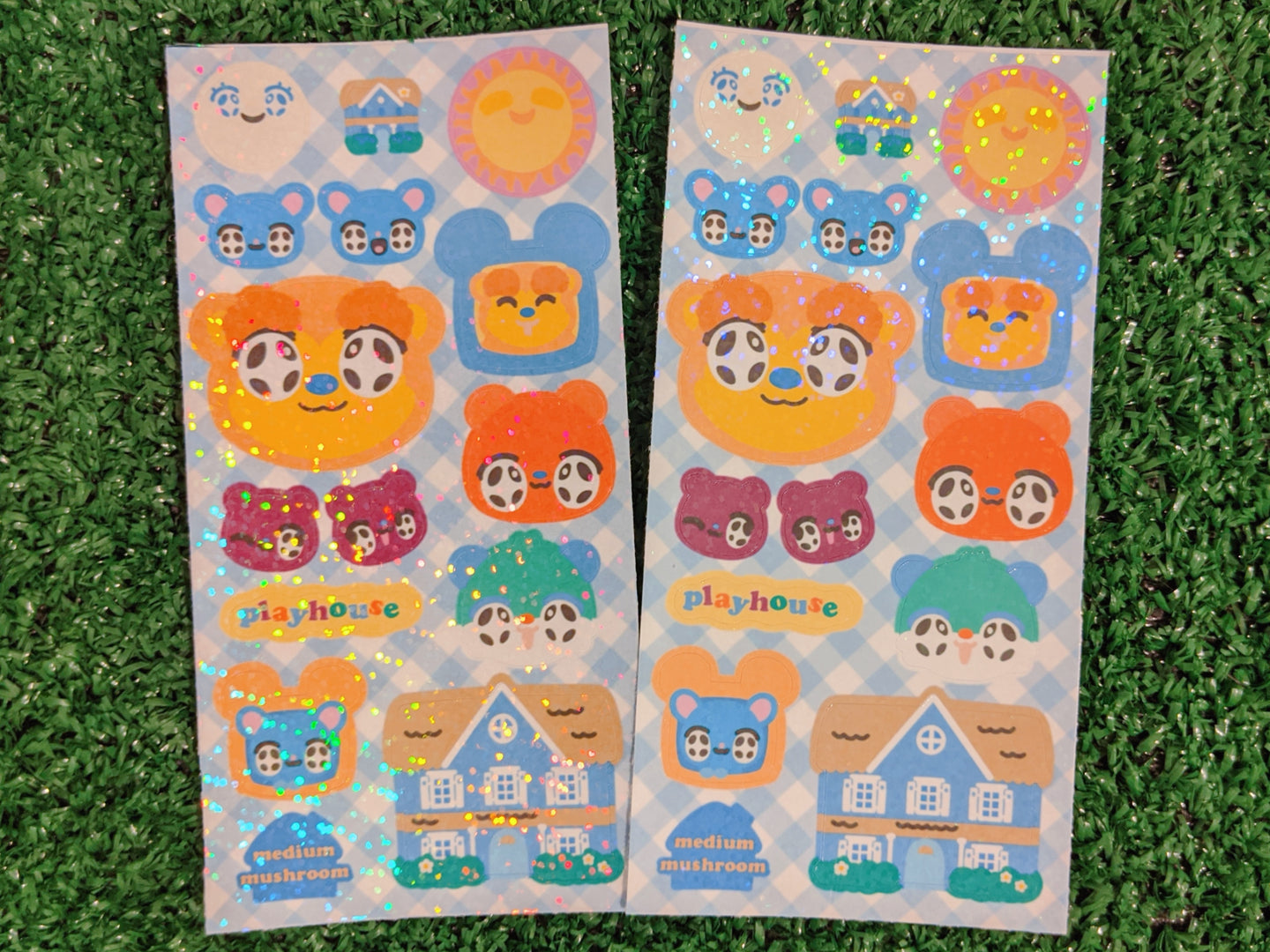 blue house bear holographic sticker sheet