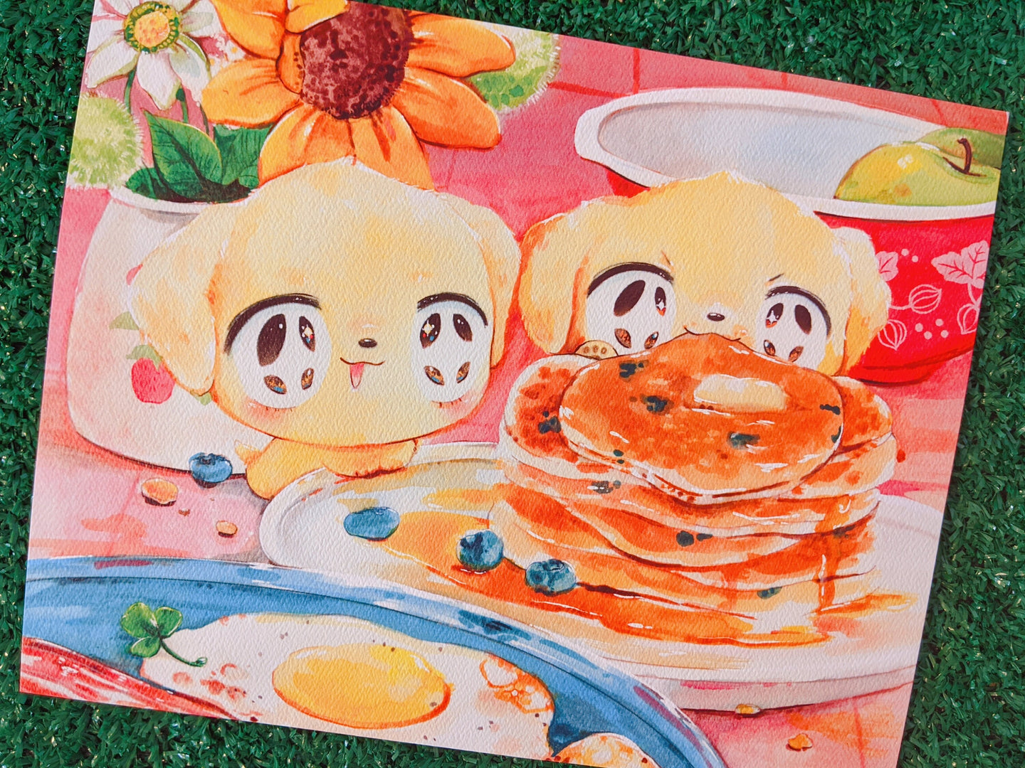 blueberry pancake puppies textured print